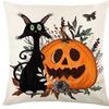 Home Decor Halloween Cat, Pumpkins & Spider Print Pillow Pattern Cushion Cover Suitable For Sofa Bedroom Car Pillow Cover