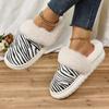 Fashion Women Platform Cotton Slippers 2025 New Winter Plush Boots Women Zebra Printed Snow Boots Short Plush Slides Warm Slippers Women