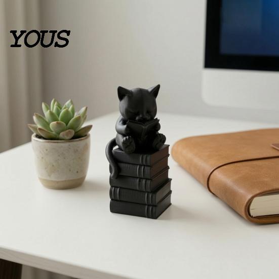 Украшение-кошка, читающая книгу, 3D-печатная фигурка, статуэтка животного на рабочий стол, миниатюрный котенок, сидящий на стопке книг, вдохновляющий подарок студенту, для дома