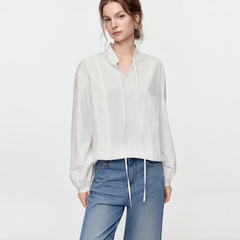 ELLE Women's Casual Lace White Shirt