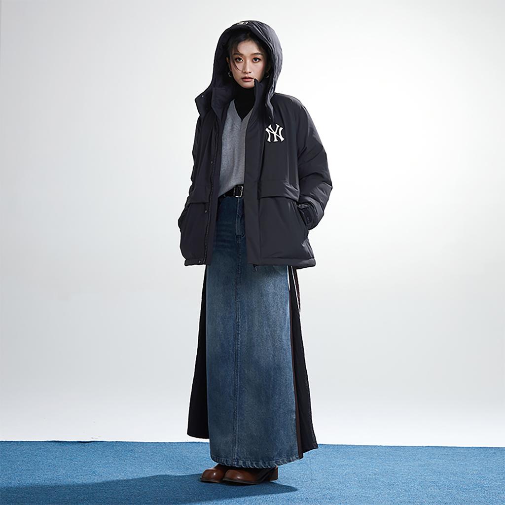 Новый пуховик MLB FW23 средней длины унисекс черный 3ADJEC736-50BKS