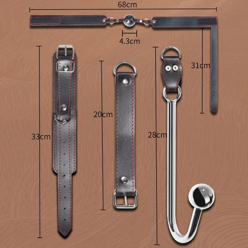 БДСМ секс связывание ограничители комплект кожаный ремень на бедро грудь ремень за спиной наручники открытые ноги SM раб фетиш анальный крюк