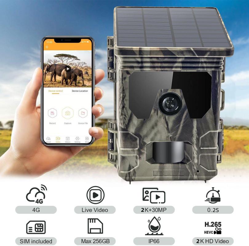 Уличная сотовая камера 4g Lte Trail, охотничья беспроводная камера, видео 30MP и 2,7k, ночное видение без свечения, активация движения, широкий угол обзора 120°