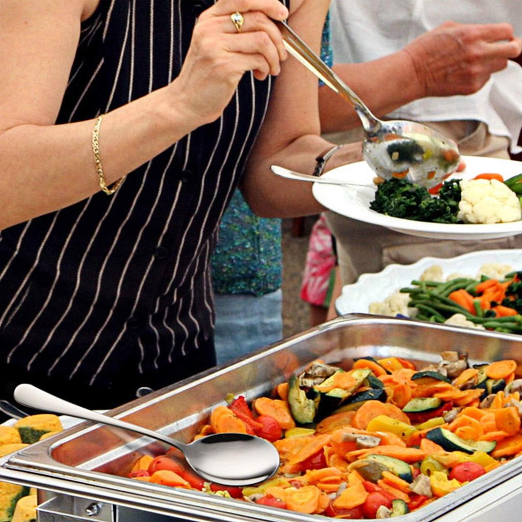 2 Pieces Stainless Steel Flatware Serving Sets 8.7-Inch Long Handle Slotted Spoons and Serving Spoons for Buffet Banquet
