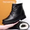 Men's Winter Leather Snow Boots with Velvet Lining, High Top, Genuine Leather, Outdoor Martin Style