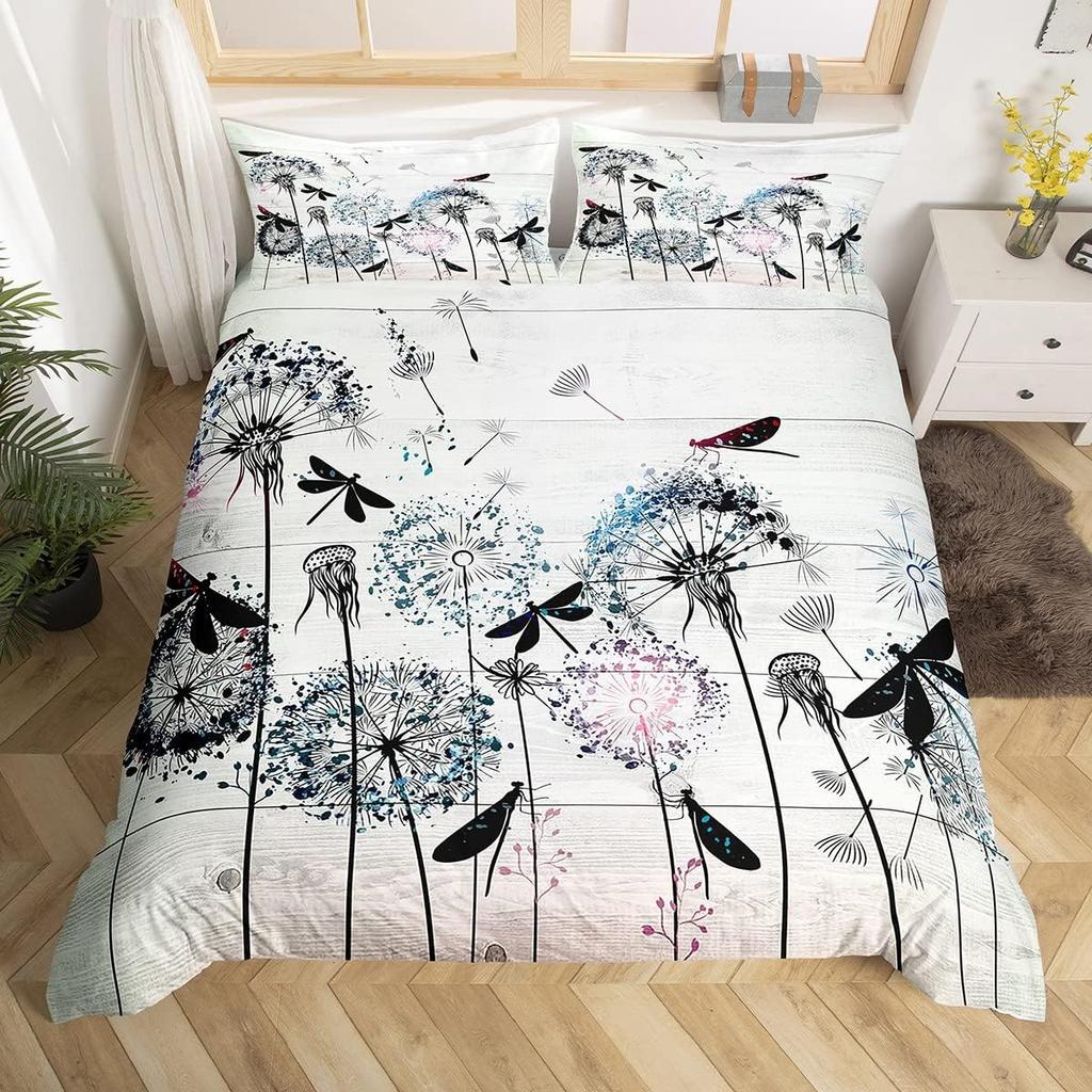Dandelion Duvet Cover Full Queen Botanical Floral Bedding Set Nature Theme Butterfly Dandelions Comforter Cover For Boys Girls
