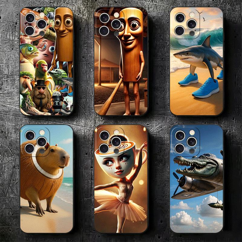 Italian Brainrot Animals Soft Phone Case for iPhone 16 16E 17 Air 15 Pro Max 14 Plus 13 Mini 11 12 7 Black Cover Back Shell