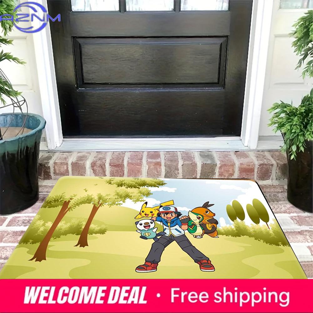 Anime Pokemon Ash Ketchum Pikachu Nature Scenery Print Soft Non Slip Absorbent Indoor Home Bathroom Bedroom Entrance Floor Rug D