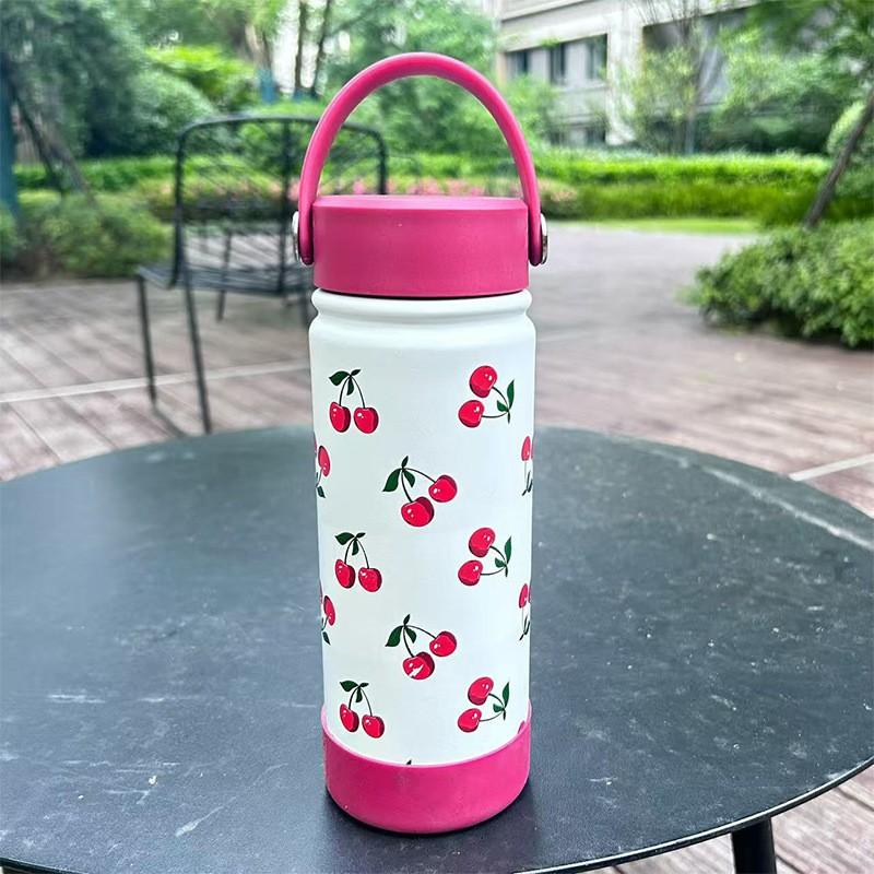Stainless Steel Vacuum Insulated Travel Mug With Handle Carry Rope 600ml Leakproof Thermos Outdoor Gym Car Office