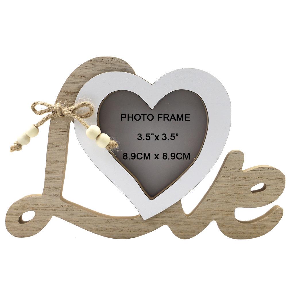 Wooden Love Photo Frame for Wedding Table Decor Mr&Mrs Love Heart Photo Family Valentine's Day Photo Frame Home Table Decora 1PC