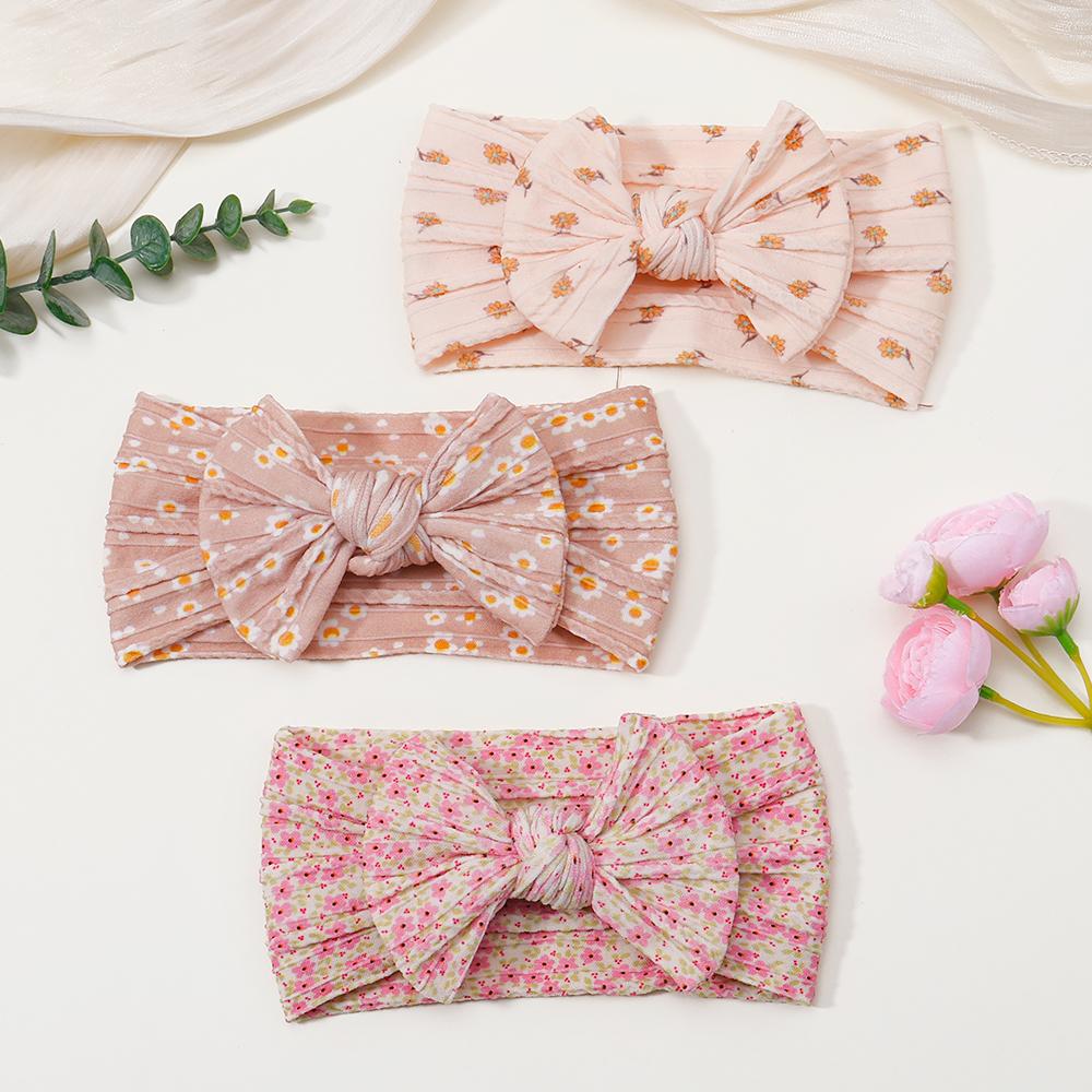 Cute Bowknot Baby Headbands Soft Elastic Nylon Girl Hairbands Solid Color Bow Turban Sunflower Headwear Hair Accessorie