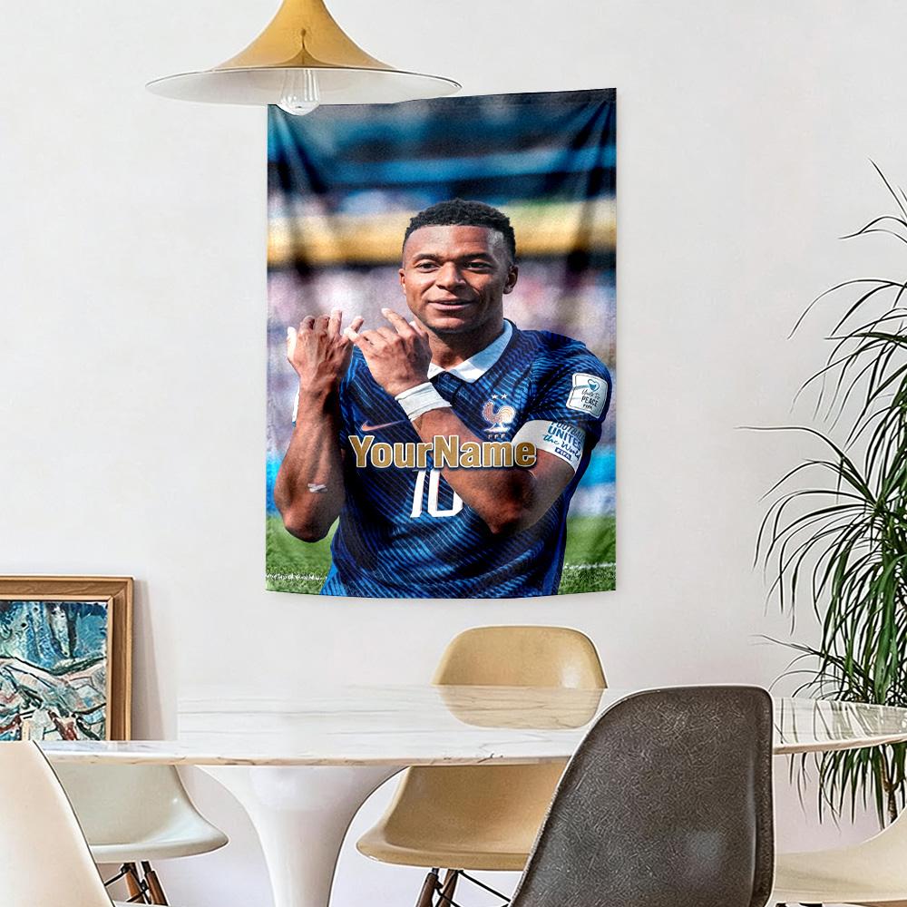 Mbappe Custom Your Name Wall Decor Tapestry Art For Pet Memorial Birthdaywedding Party Backdrop Family Gift