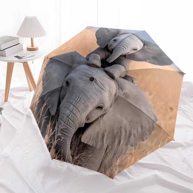 1pc Elephant Family Automatic Folding Umbrella Automatic Open/Close, 8-Rib Durable Frame, Compact Travel Umbrella Suitable014