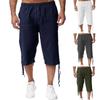 (Qunide) Men'S Loose Cotton And Linen Pants Beach Casual Sports Pants Solid Color Seven Points Cotton And Linen Shorts