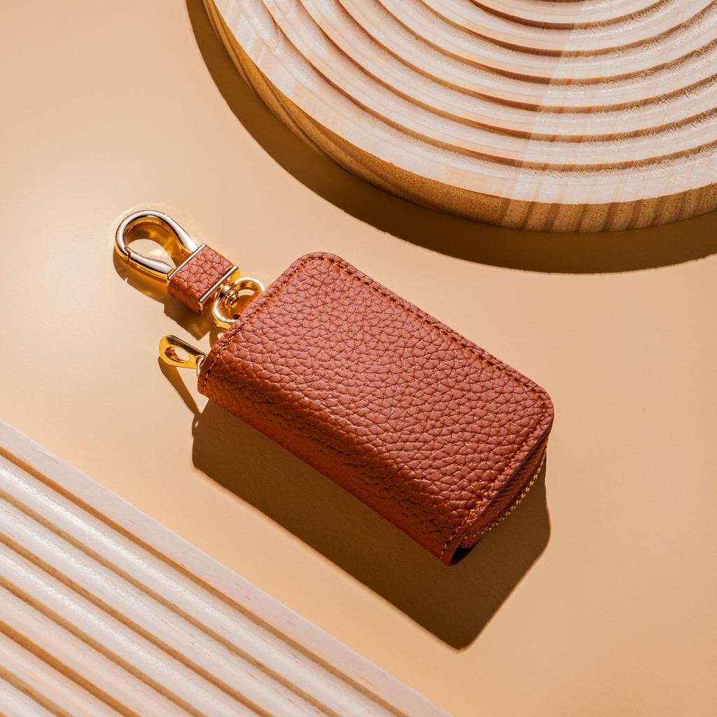 Litchi Pattern Car Key Bag Universal Model Men's and Women's Storage Key Leather Cover Mini Key Bag AVE