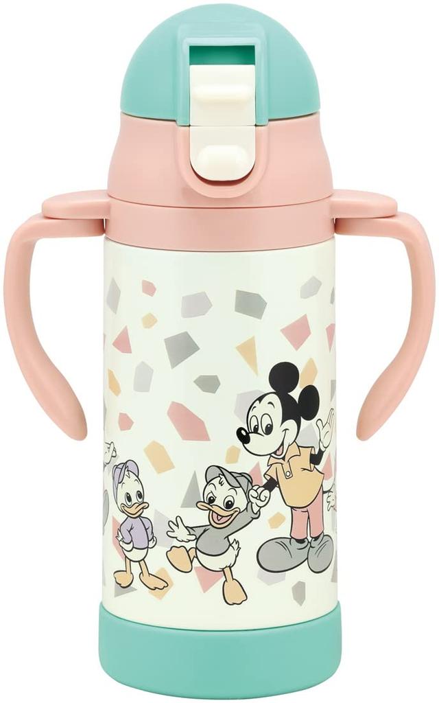 Skater Stainless Steel Water Bottle with Baby Disney Mickey Mouse and Friends Retro 350ml (STWM3N-A) Double-Handled Straw, Mug, Design,