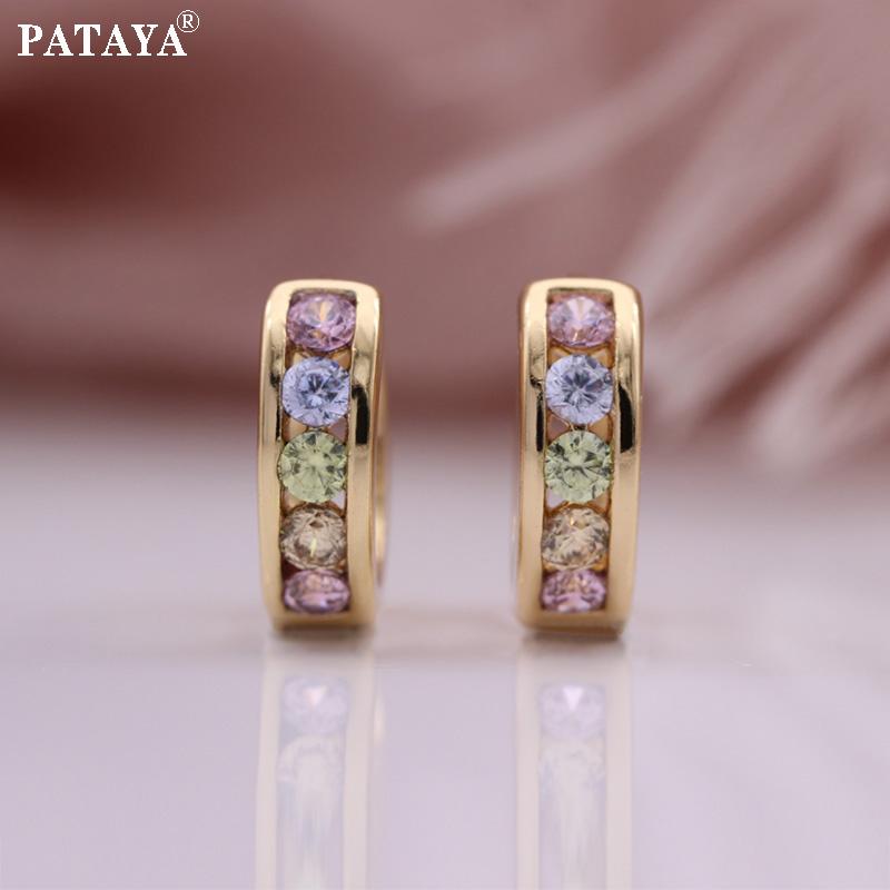 PATAYA Серьги из искусственного циркона цвета розового золота, круглые разноцветные серьги в стиле свежей девушки