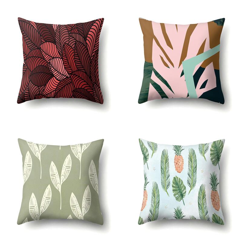 Полиэстеровая наволочка Скандинавский растительный стиль Принт с цветами Бархатная наволочка из персиковой кожи