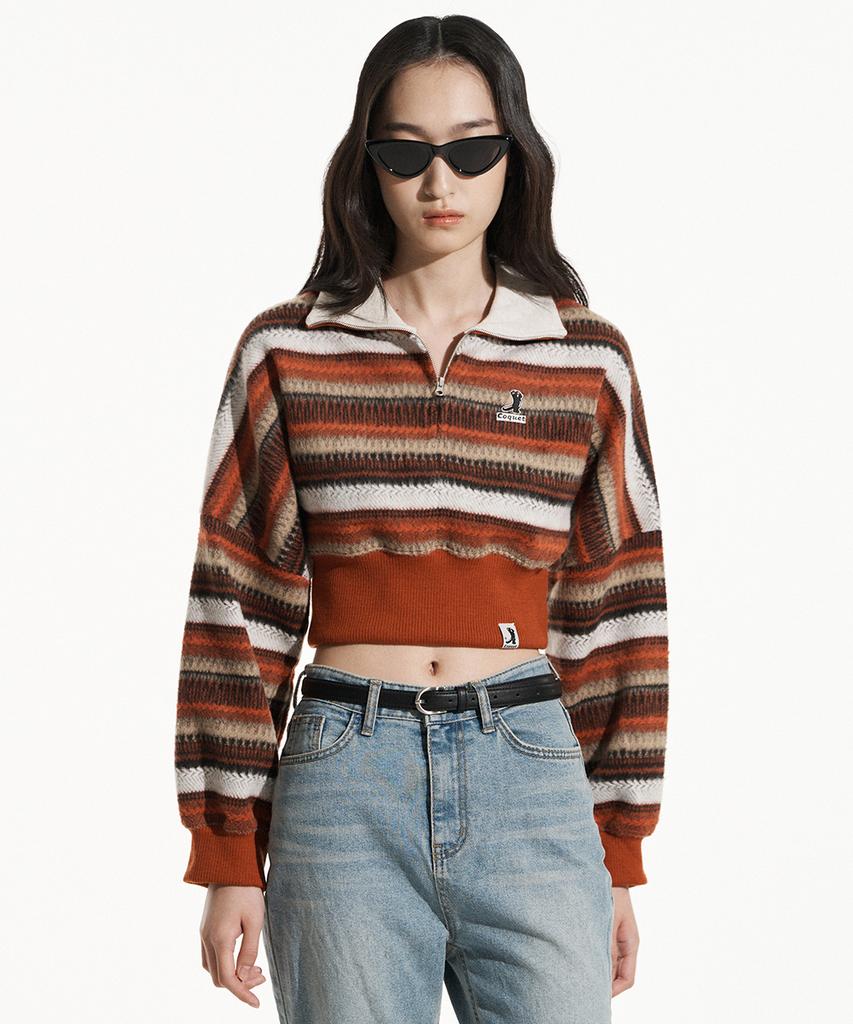 COQUET [ Woman ] Knit Stripe Half Zip-Up Orange