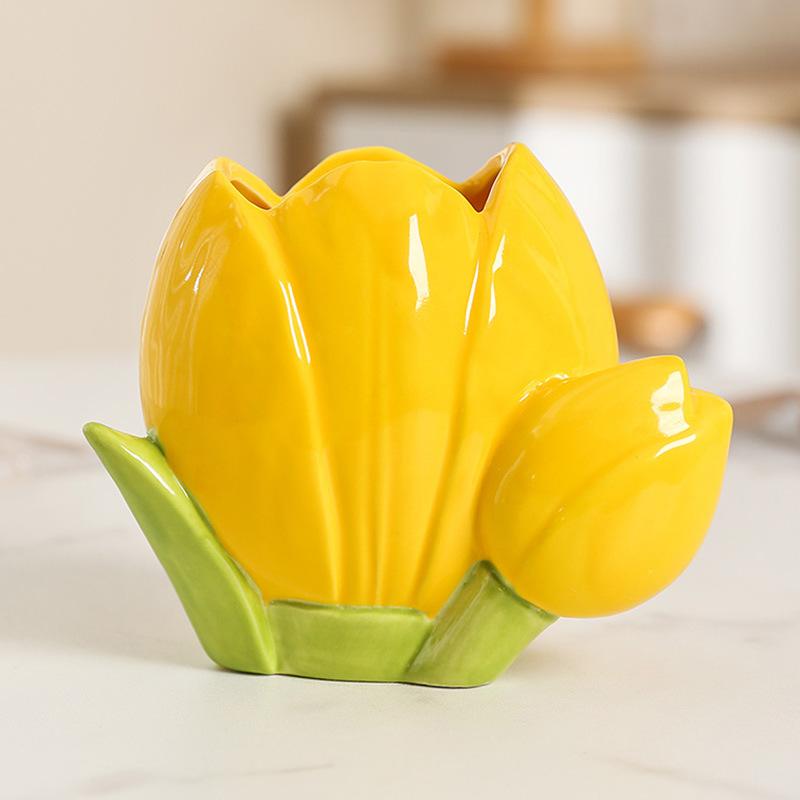 Ceramic Tulip Flower Vase Desktop Decoration Cute Flower Vase Arrangement Forried Flower Living Room Decor Home Table Decor Gift