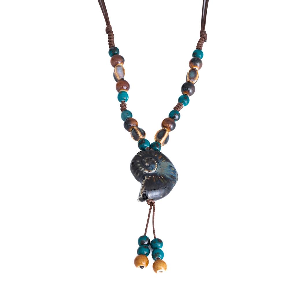 Винтажная керамическая нить бусин Ракушка Подвеска Ожерелье Женское Богемный Экзотический Этнический Стиль Плетеное Путешествия Украшения