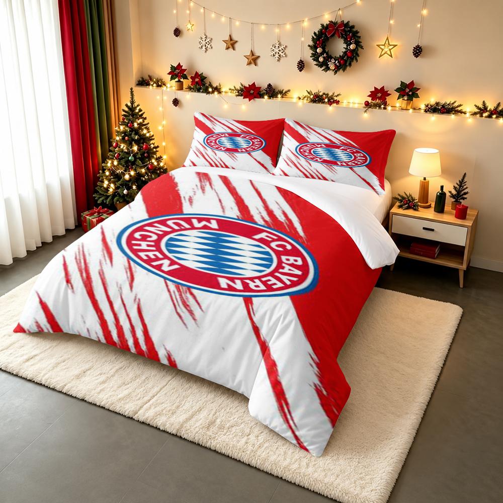 Bayern Munich Brush Stroke Bedding set (1 duvet cover, 2 pillowcases, duvet not included), Red White Diagonal Logo Art Print