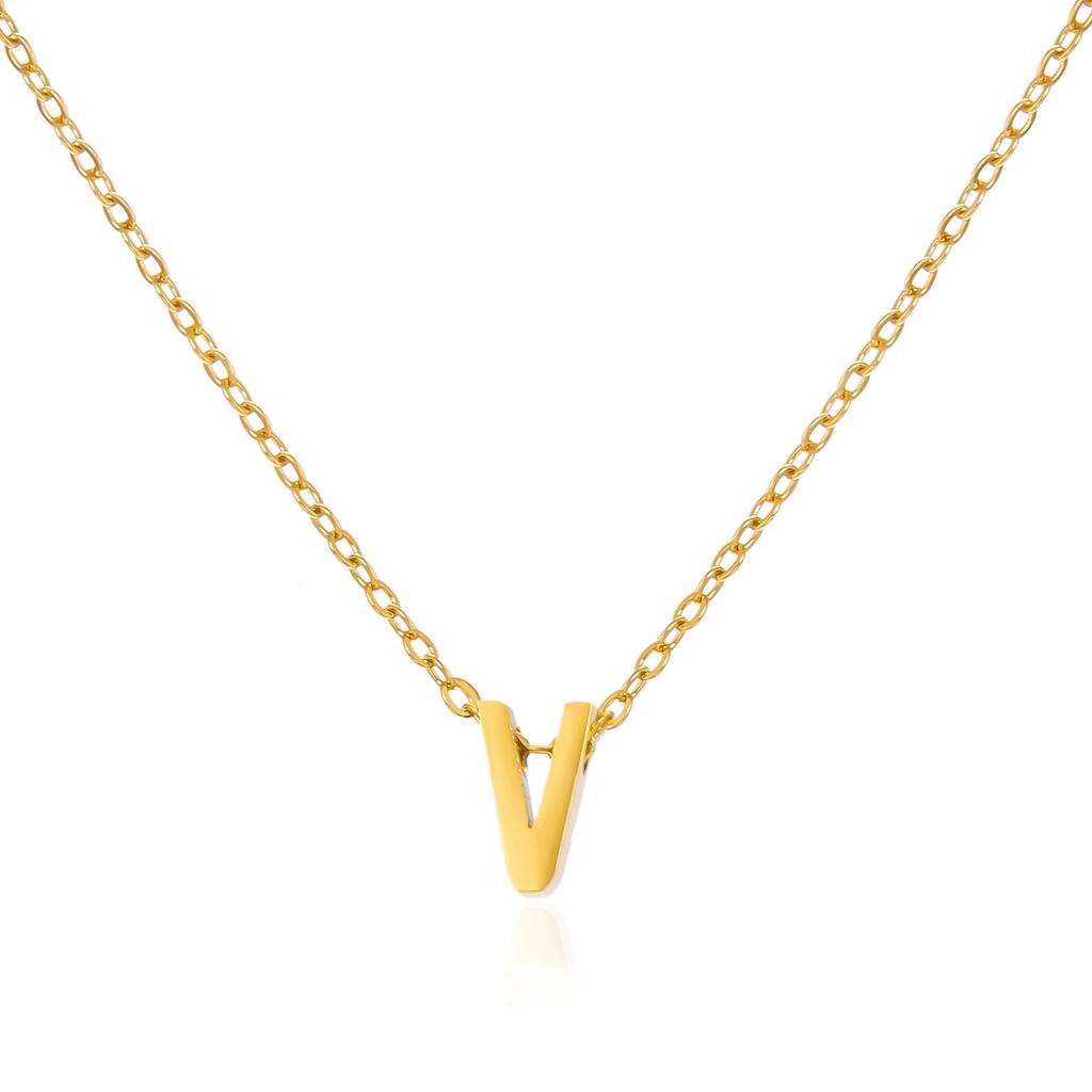 Stainless Steel Initial Necklace Gold Color Cut Letters Single Name Choker Necklace for Women Pendant Jewelry Gift