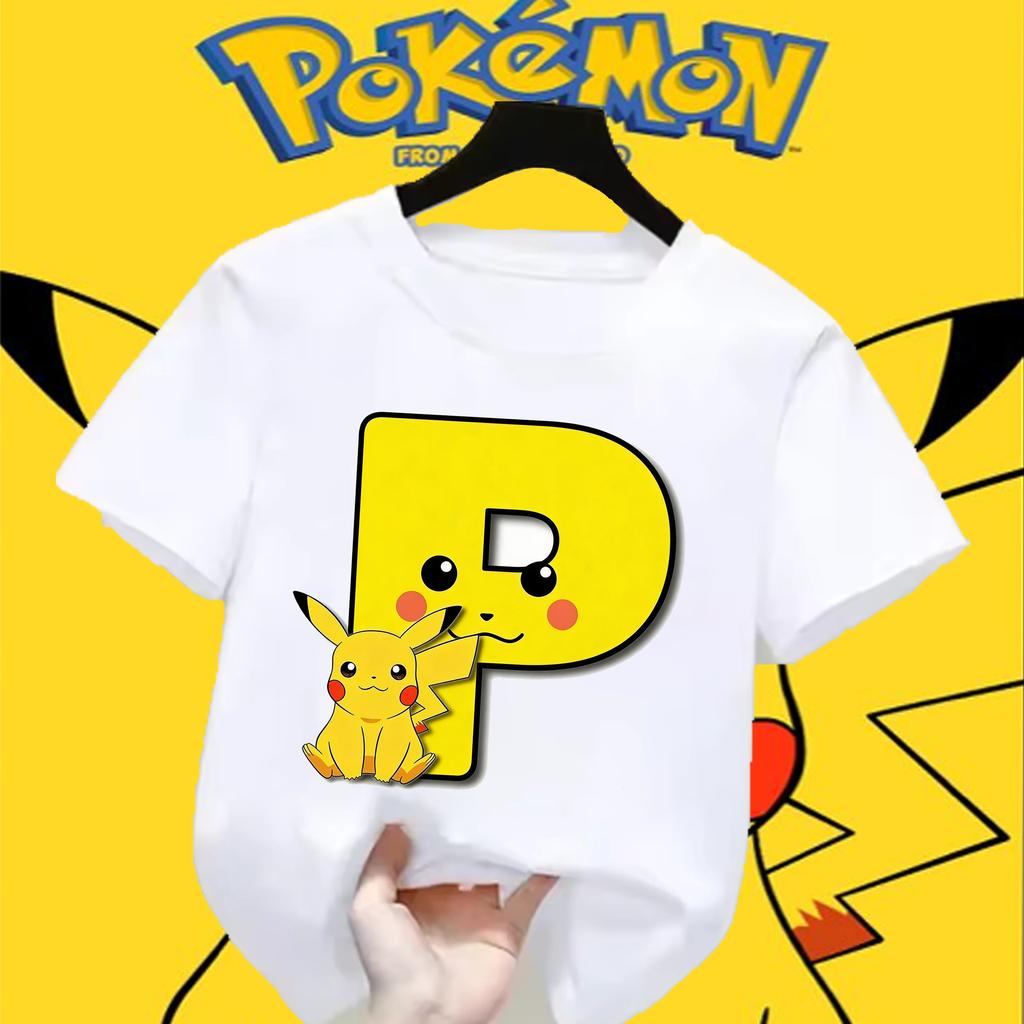 Anime Pokemons Tshirts for Children Pikachu Cartoon Letter Printed Shortsleeved Top Boys Girls Summer Fashion Sports Tshirt