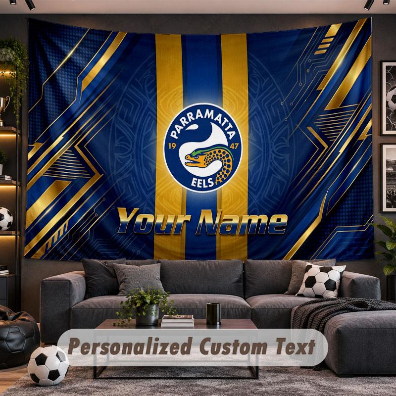 Wall Hanging Tapestry Custom NameParramatta Eels Pattern Personalized Printed Fabric Wall Decor