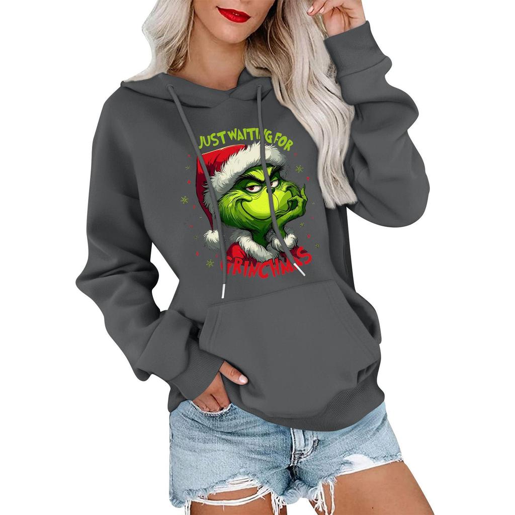 Women's Casual Comfortable Neck Hooded Long Sleeve Christmas Print Warm Sweatshirt