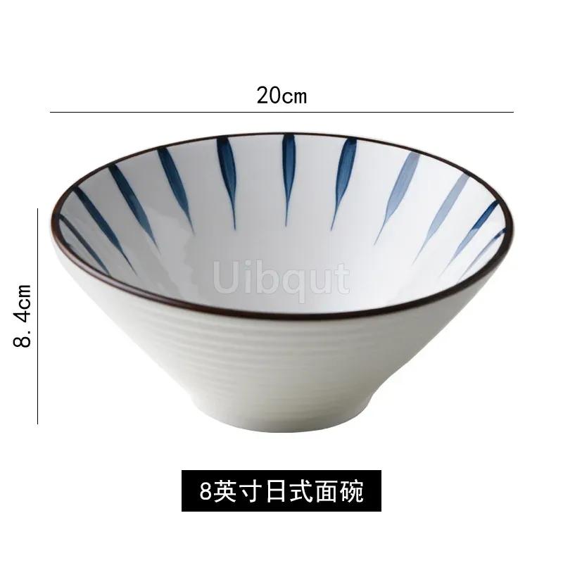 Salad Bowl 8 inch Ceramic Creative Hand Painted Pattern Japanese Ramen Bowl Household Large Noodle Soup Bowl Multi Purpose 20cm