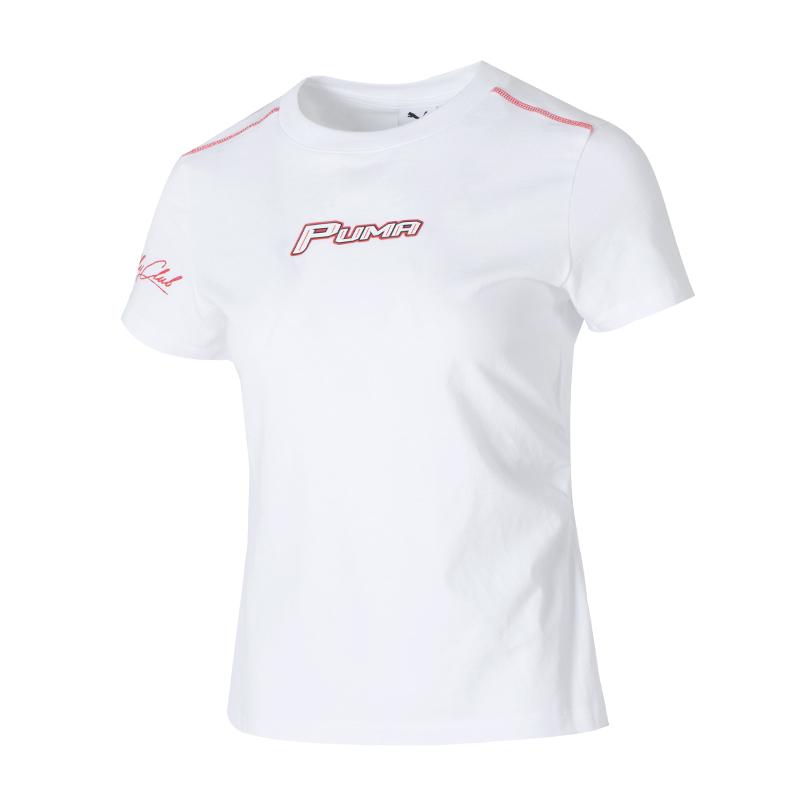 Puma Серия Спортивный Стиль Повседневный Пуловер Надпись Дышащая Футболка с Коротким Рукавом Женские Футболки Белый 633082-02