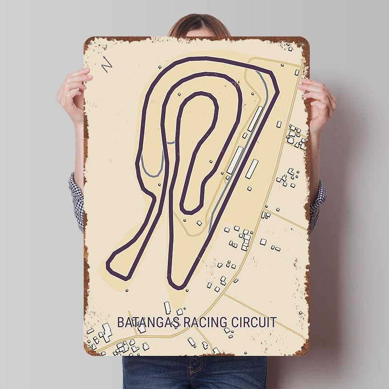 Batangas Racing Circuit Map Printed Poster Customized Wall Art Retro Vintage Metal Tin Signs for Setup Decorations Office Decor