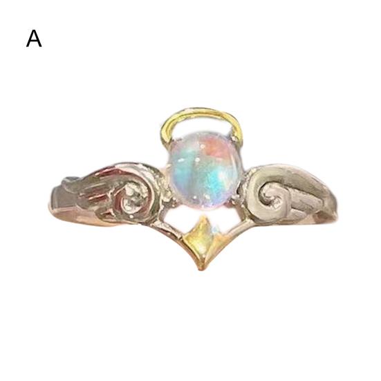 Кольцо для пары, регулируемое открытие для мужчин и женщин, блестящее кольцо на палец из искусственного лунного камня для свадьбы