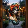 Durable Outdoor Window Stickers Mexican Katrina Skeleton Girl Wall Sticker, Day of The Dead Artistic Decor Portrait Decal, Waterproof PVC Cling