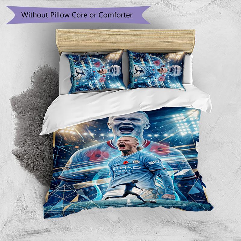 Erling Haaland Printed 3PCS Bedding Set Breathable Duvet Cover with Pillowcases Decorative Bed Linen for Bedroom Home