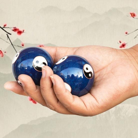 2Pcs/Pair Meditation Ball Dragon Phoenix Pattern Finger Exercise Enamel Color Yin Yang Fitness Handball for Gift