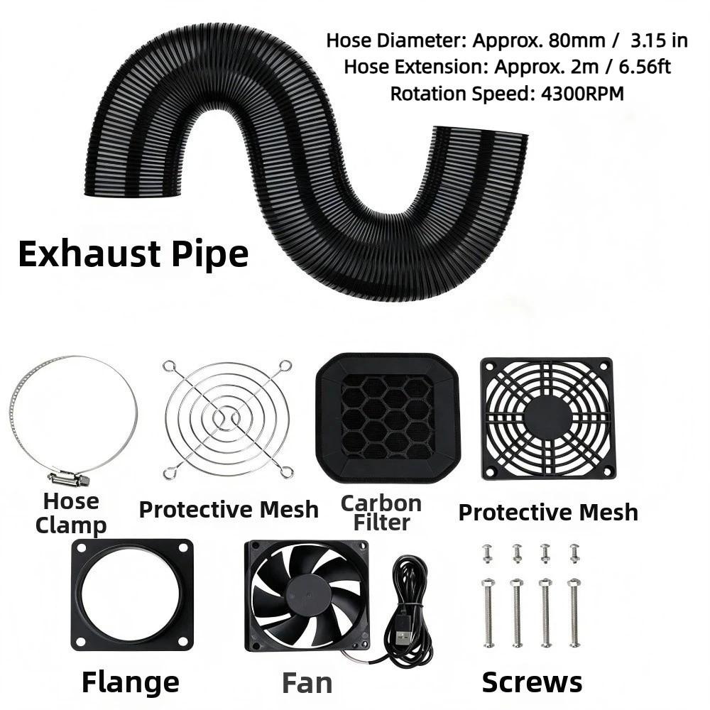 Flexible Ducting Exhaust Fan Kit 4300 RPM Fan Fume Ventilation Kit For 3D Printer Enclosure