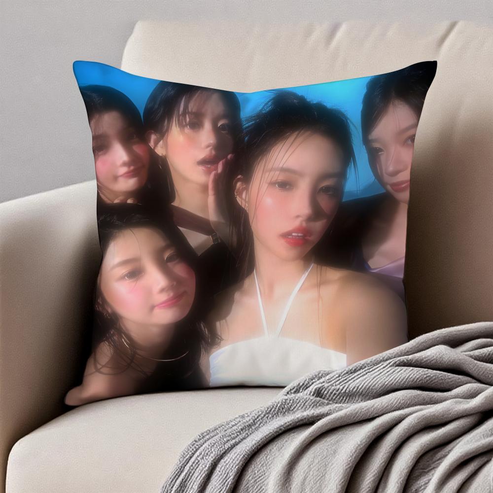 Fresh Cute Korean Girl Group IILLIT Cushion Cover Pillowcase Antidustmite Invisible Zipper Short Plush Sofa Cushion