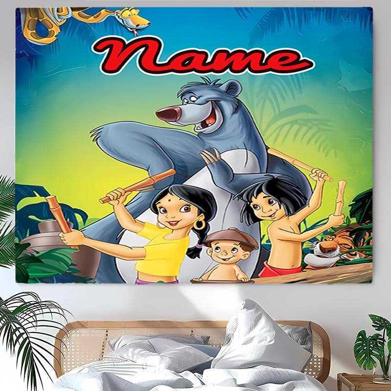 Personalized The Jungle Book Background Tapestry,Custom Name Birthday Party,Multifunctional Wall Decoration for Home Decor,Various Occasions