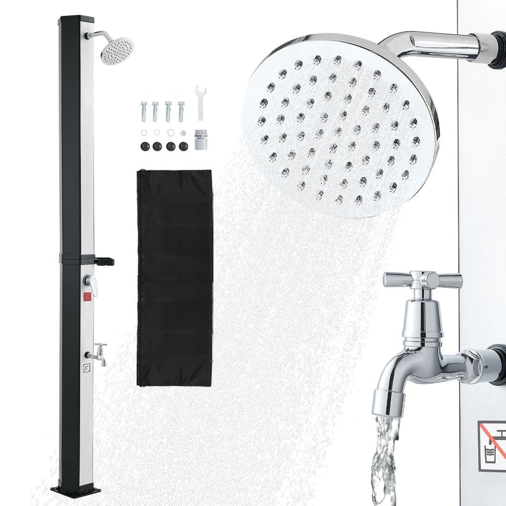 VEVOR 35L Solar Heated Shower, 195cm Showerhead Height Outdoor Shower, with Foot Faucet & Soap Box Rack, Hot & Cold Water Adjustment