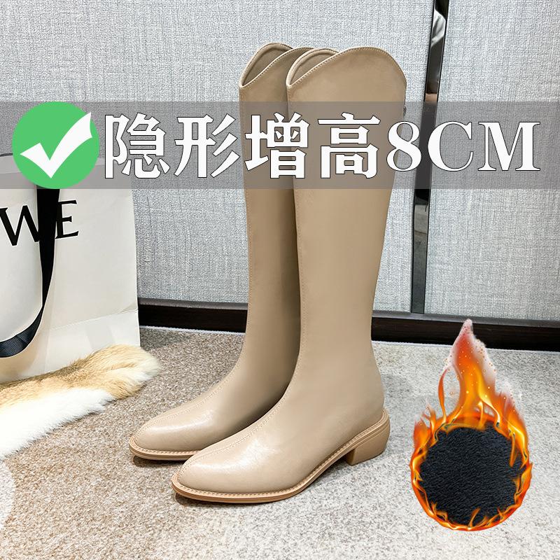 Женские western ковбойские сапоги с внутренней платформой, новые остроносые, но до колена, высокие белые маленькие рыцарские сапоги
