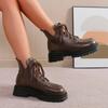 Brown New Women Ankle Boots Autumn Winter Platform Lace-up Women Punk Boots Thick Sole Short Booties Female