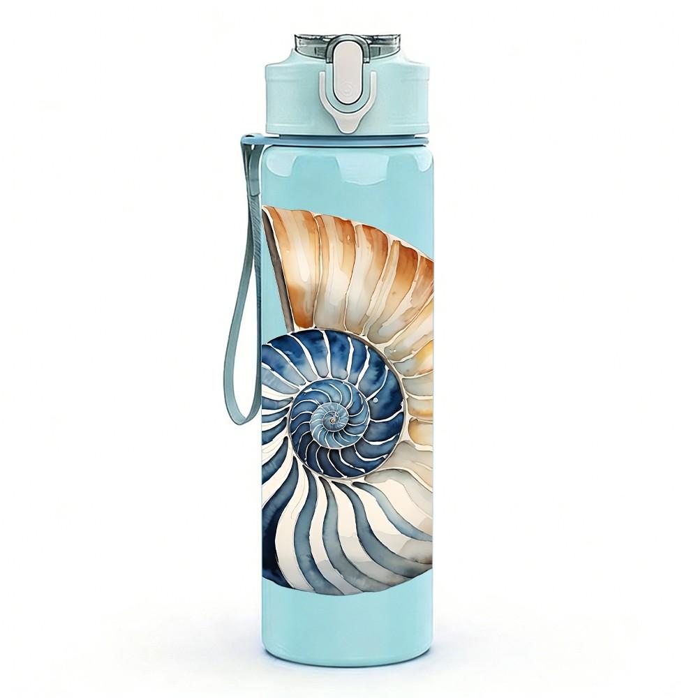 1PC Spiral Seashell Ocean Pattern 750ml Color Plastic Sports Water Bottle Leakproof Flip Straw Lid Suitable for Sports Office Home Use
