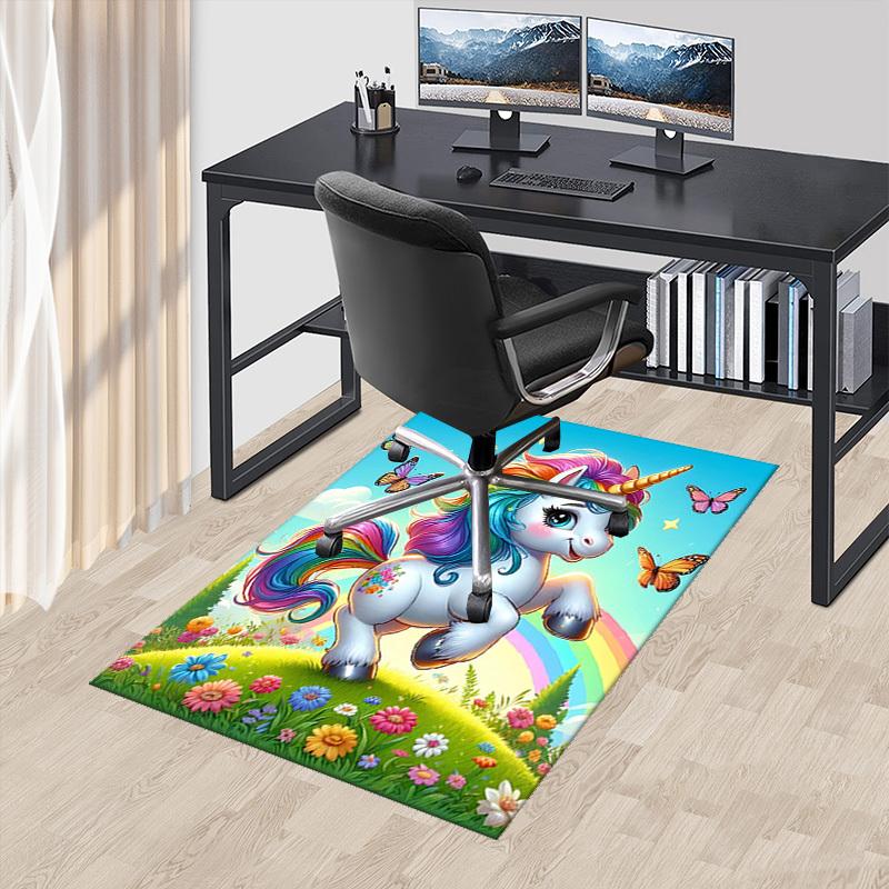 1pc Rainbow Unicorn Chair Mat - Anime Cartoon Design, Non-Slip Carpet for Office Chairs, Festive Gift, Suitable for Home Decor, Living Room, Bedroom,