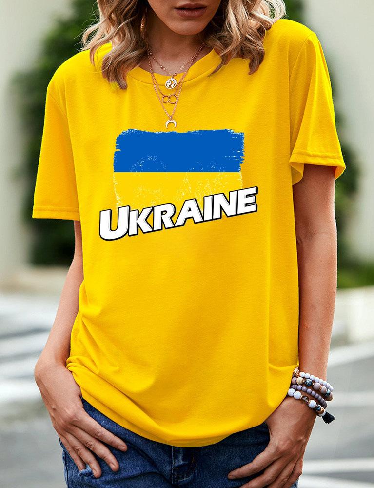 2024 New Women's Printed Ukraine Flag Short-sleeved Support Ukrainian Round Neck Short-sleeved 3D T-shirt