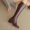 Cow Split Leather Winter Round Toe Thick High Heels Modern Boots Women Zipper Thigh High Boots