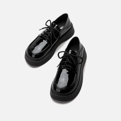 Маленькие кожаные туфли, женские весенне-осенние универсальные туфли на шнуровке в британском ретро стиле с круглым носком, туфли Мэри Джейн на одинарной платформе, туфли с большим носком