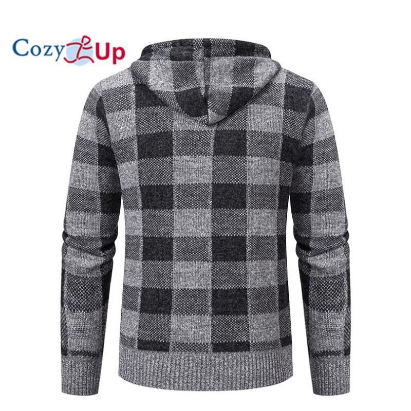 Cozy Up Мужской свитер, пальто, осень-зима, толстый, теплый, с капюшоном, клетчатый шерстяной свитер, кардиган, флисовое пальто на молнии, мужское пальто