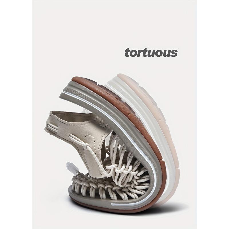 Мужские вязаные летние сандалии с закрытым носком, дышащая и нескользящая обувь с эластичными шнурками, подходящие для отдыха на свежем воздухе, весенней и летней одежды